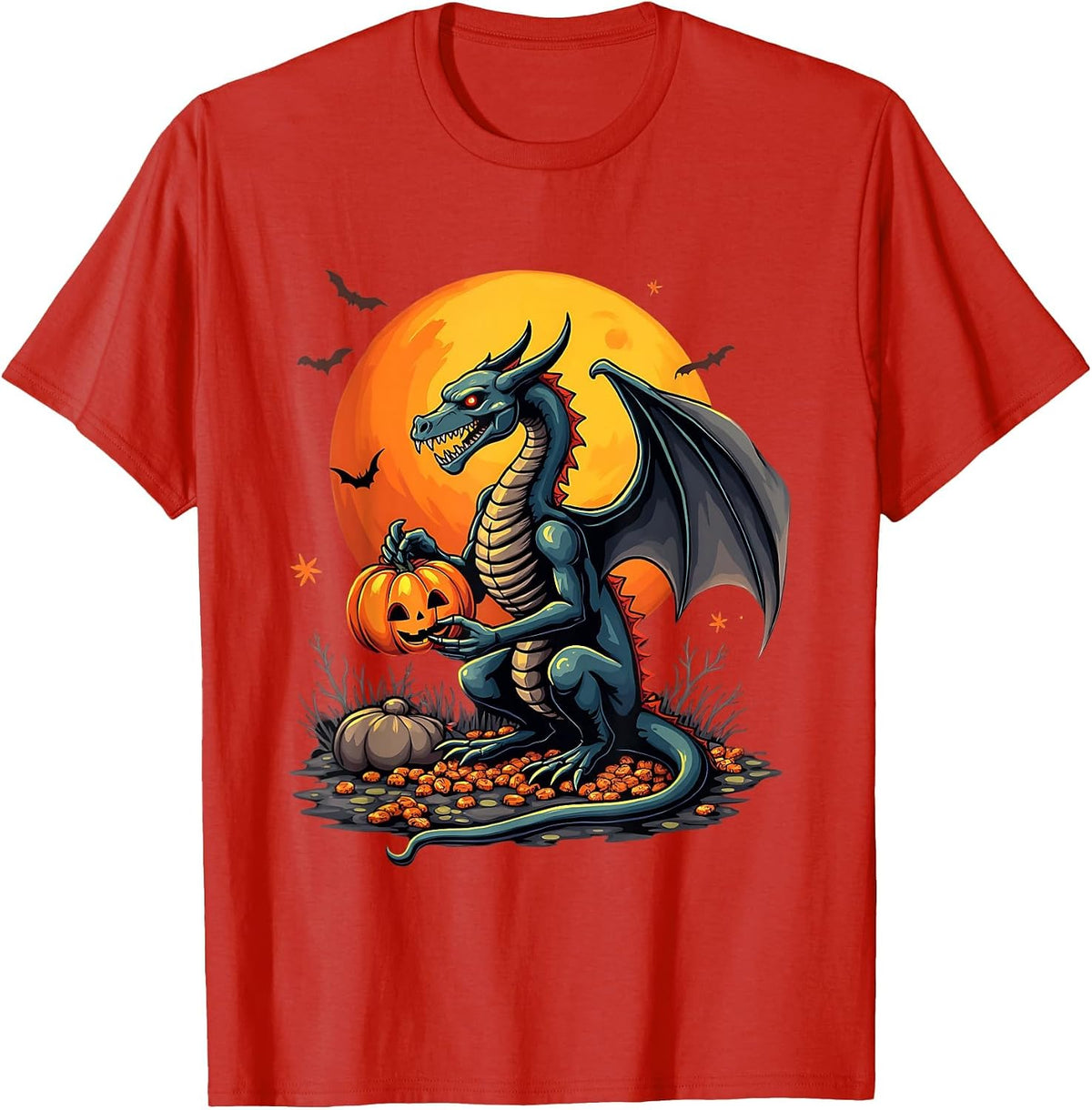 Dragon Halloween Dragon Pumpkin Costume Spooky Men Women Kid T-Shirt - Red
