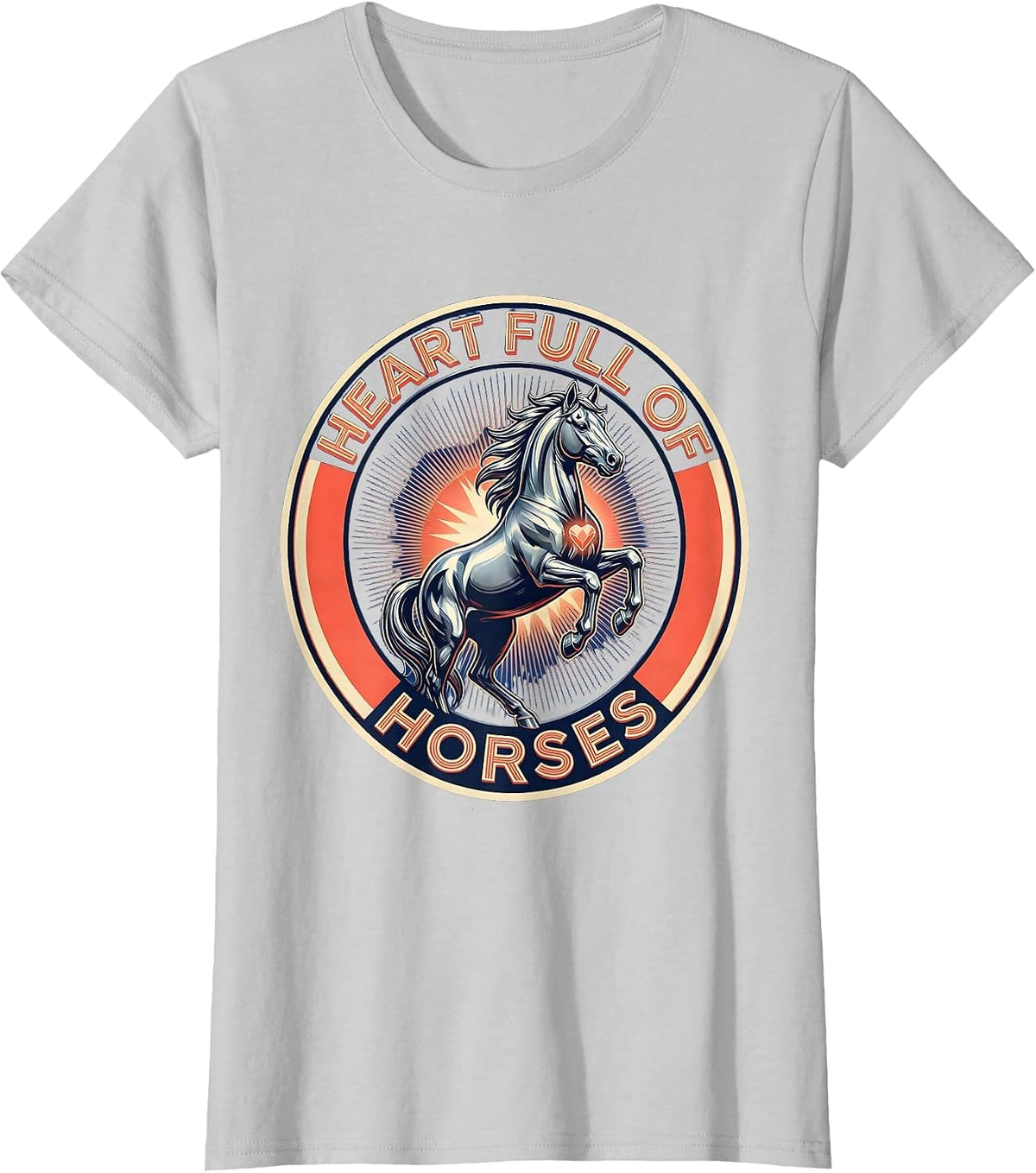 Heart Full of Horses Cowgirl Girls Design T-Shirt - Silver Grey