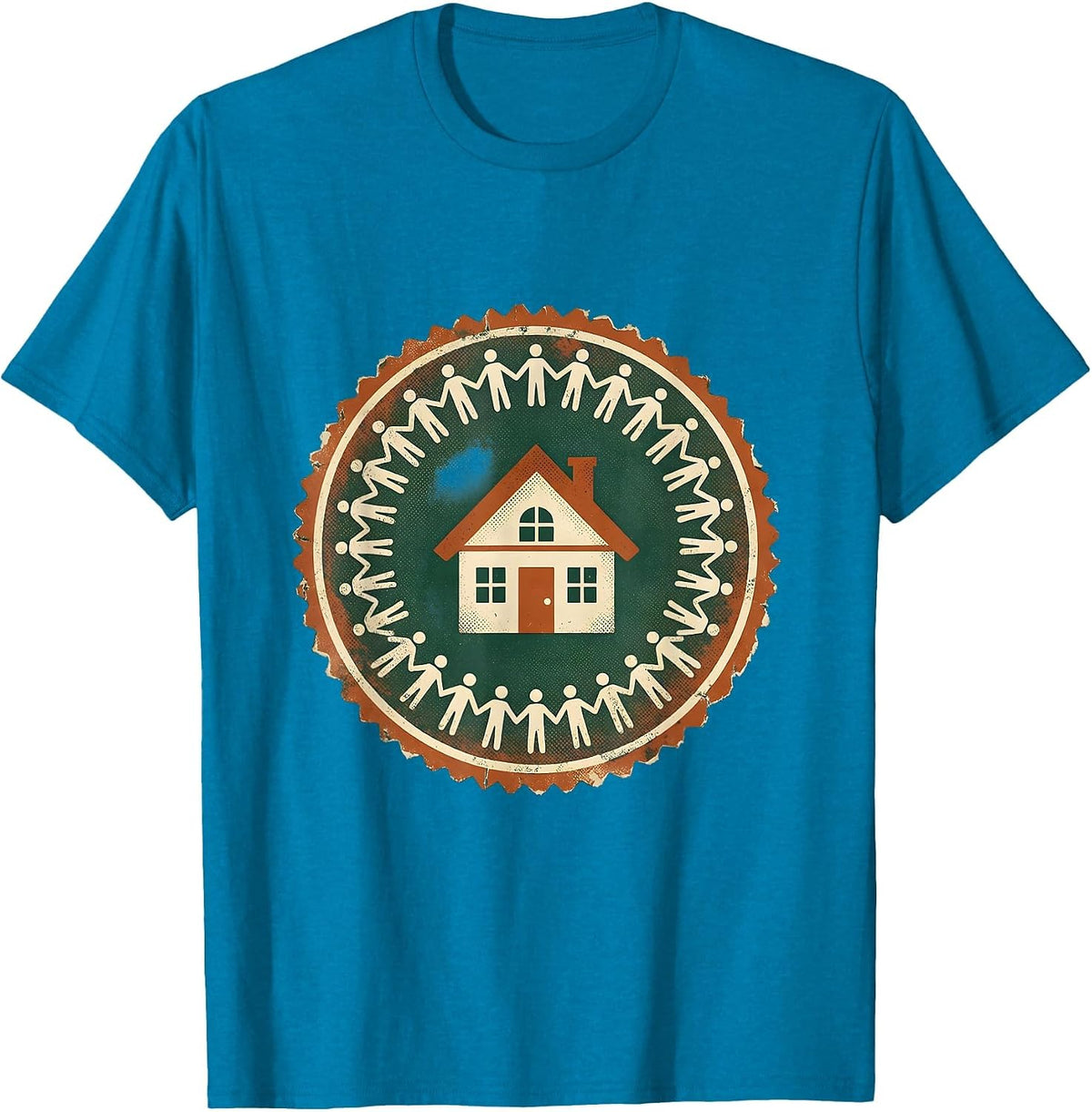 Amistad House Paper Chain Community Art T-Shirt - Sapphire Blue