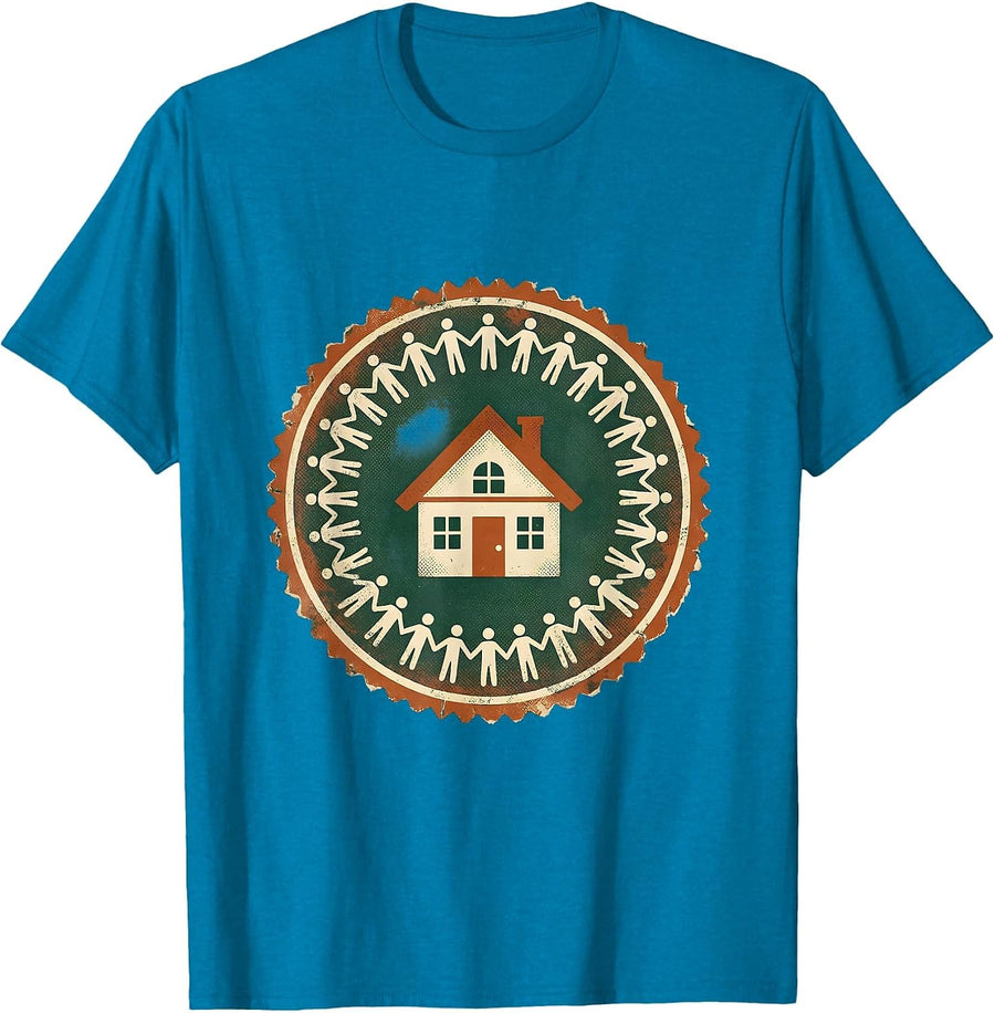 Amistad House Paper Chain Community Art T-Shirt - Sapphire Blue