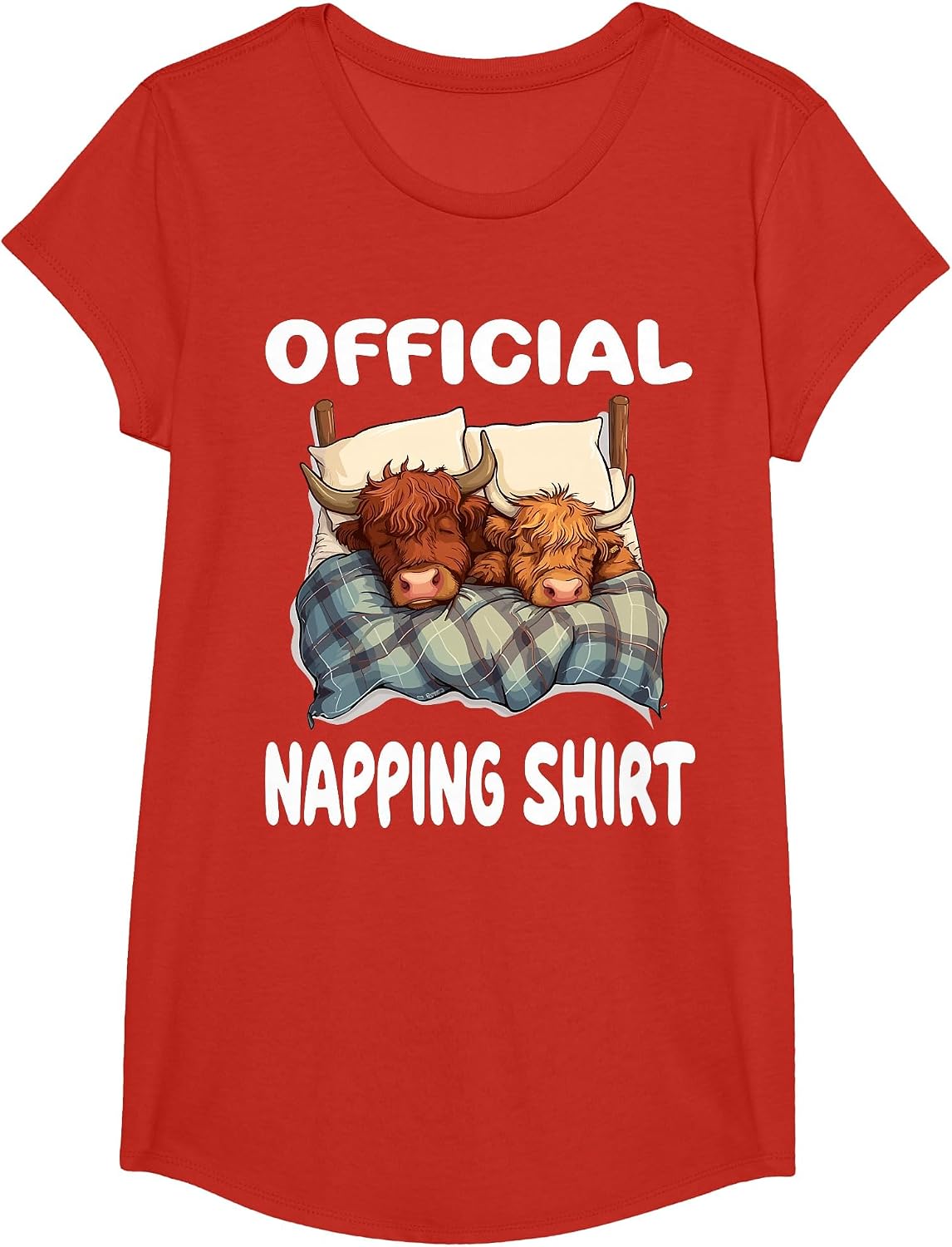 Scottish Highland Cow Official Napping Shirt Pajamas T-Shirt - Girls Red