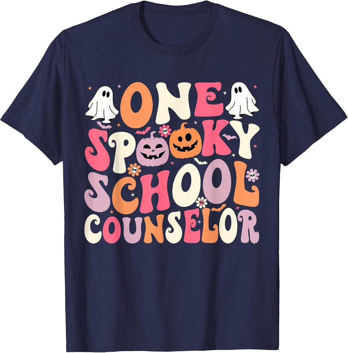 One Spooky School Counselor Halloween Teacher Counseling T-Shirt - Navy Blue