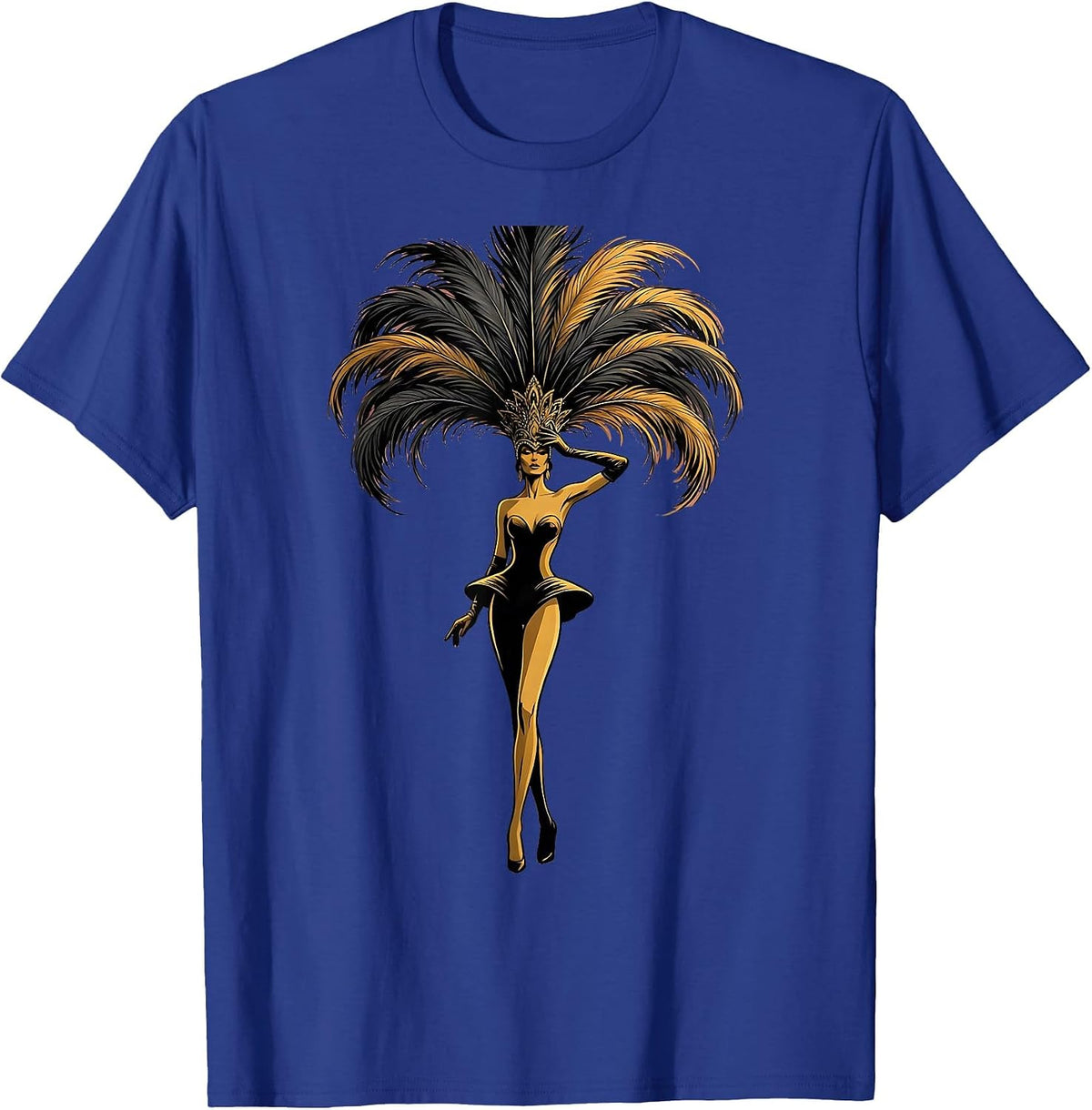 Men's Showgirl Feathered Headdress Illustration T-Shirt - Royal Blue