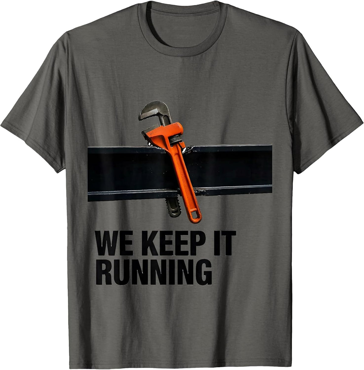 We Keep It Running Brutalist Graphic American Flag Mechanic T-Shirt - Asphalt Grey