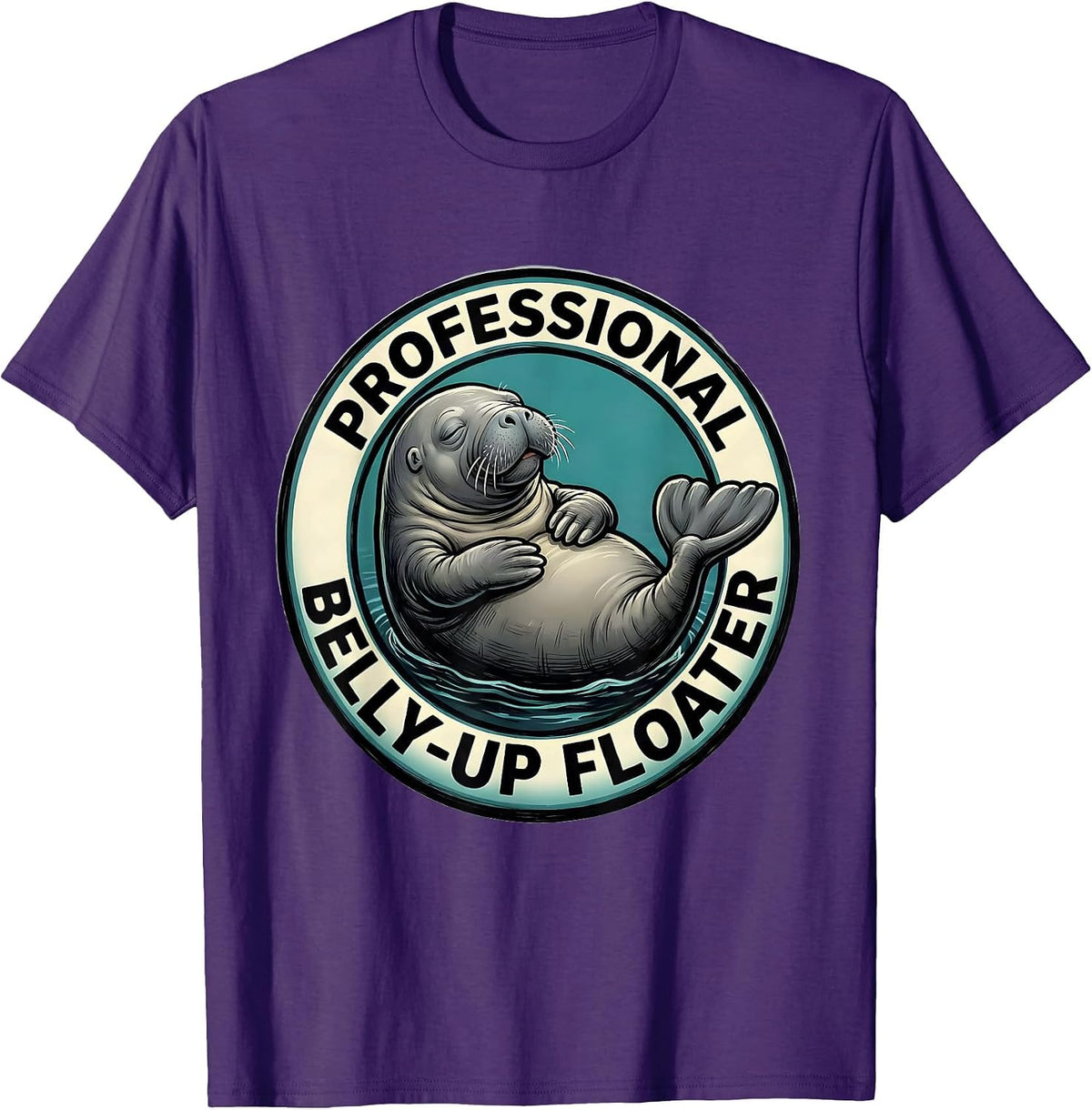 Men's Professional Belly-Up Floater Funny Manatee Lover Ocean T-Shirt - Purple