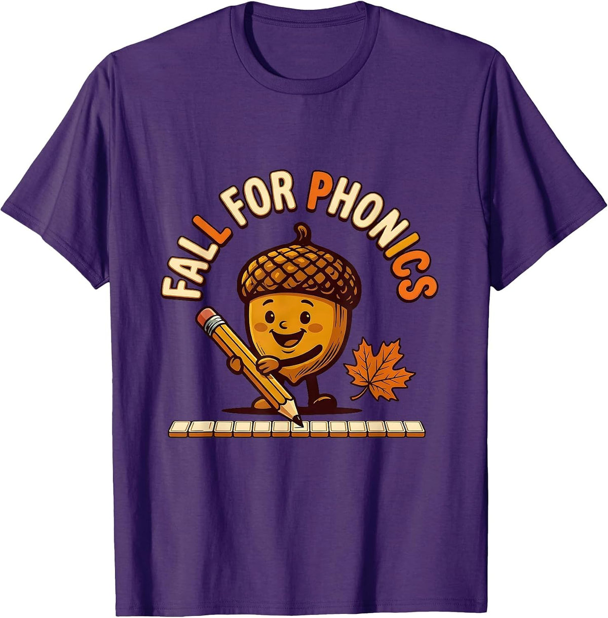 Men's Fall For Phonics Retro Teacher Fall Classroom Wear T-Shirt - Purple