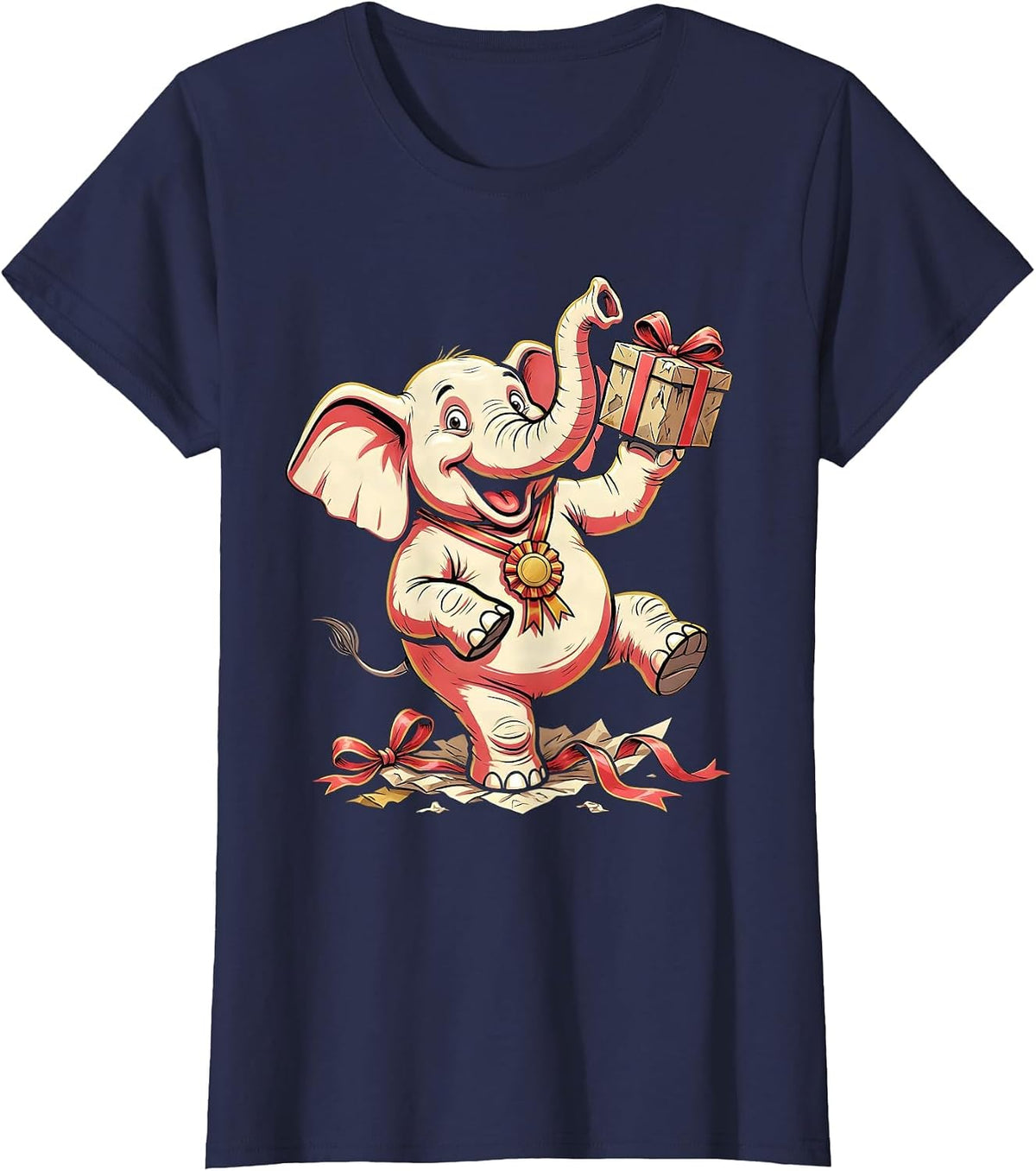 Women's Grinning Elephant Funny White Elephant Gift Exchange Party T-Shirt - Navy Blue
