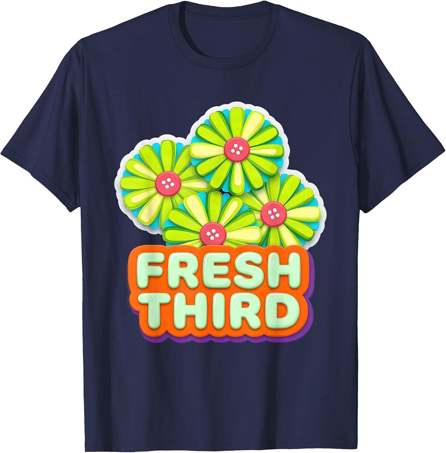 FRESH THIRD Retro Flower Power Third Grade Back To School T-Shirt - Navy Blue
