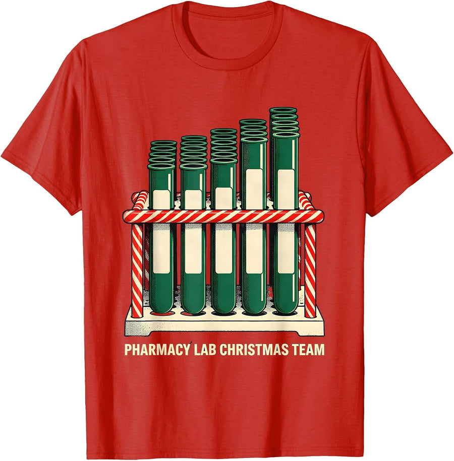 Men's Pharmacy Lab Christmas Team Funny Pharmacy Tech Squad T-Shirt - Red