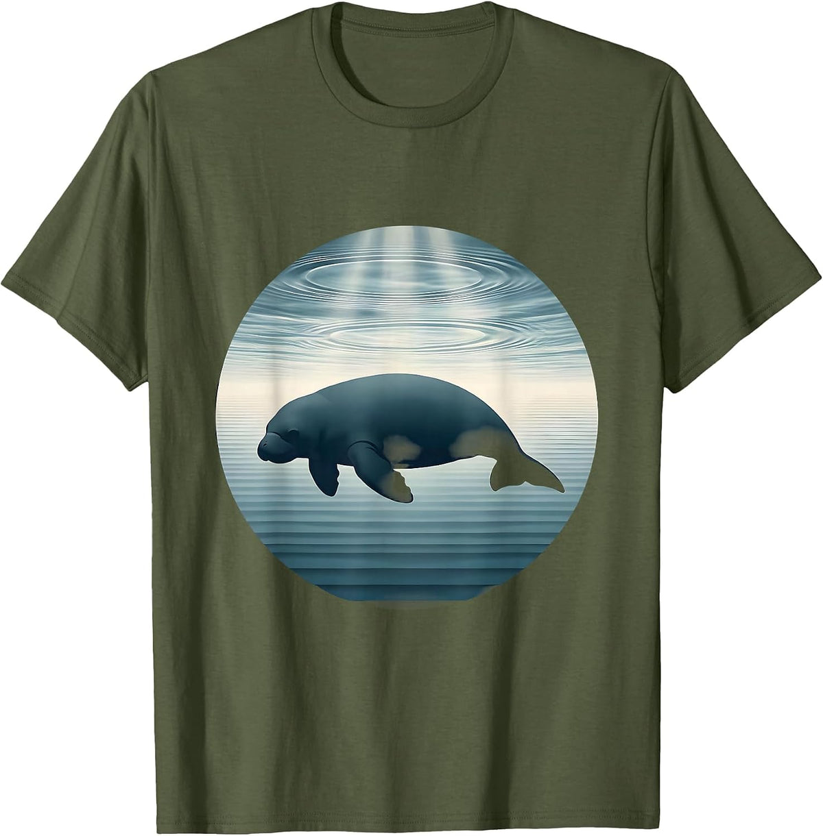 Gulf of America Manatee Underwater Art Design T-Shirt - Olive Green