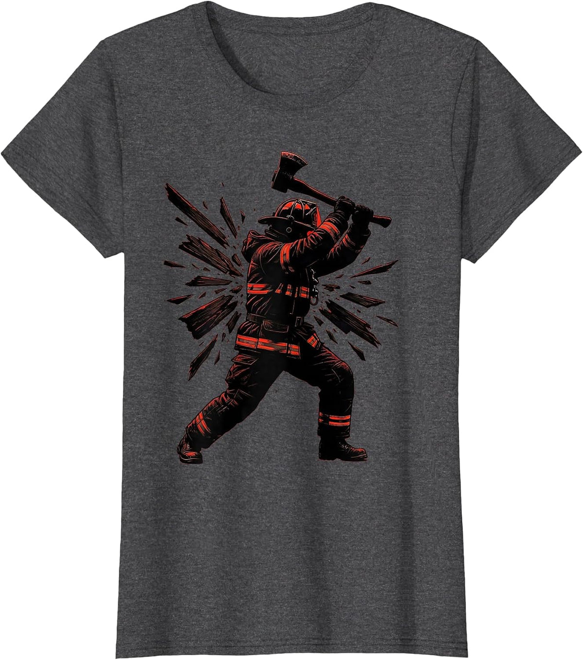 Women's Firefighter Breaching Door With Axe Graphic T-Shirt - Dark Heather Grey