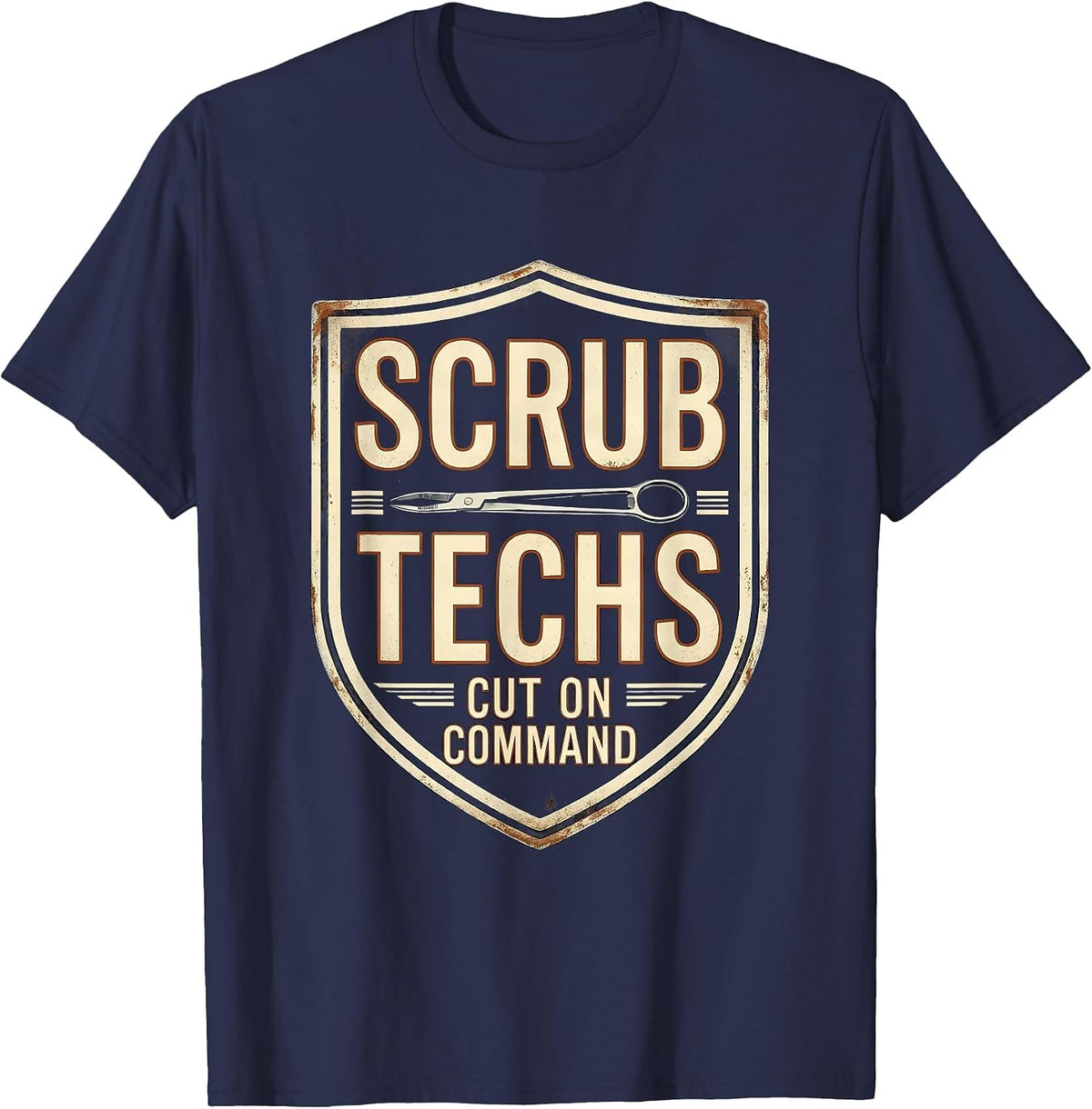 Men's Scrub Techs Cut On Command Vintage Surgical Tech Humor T-Shirt - Navy Blue