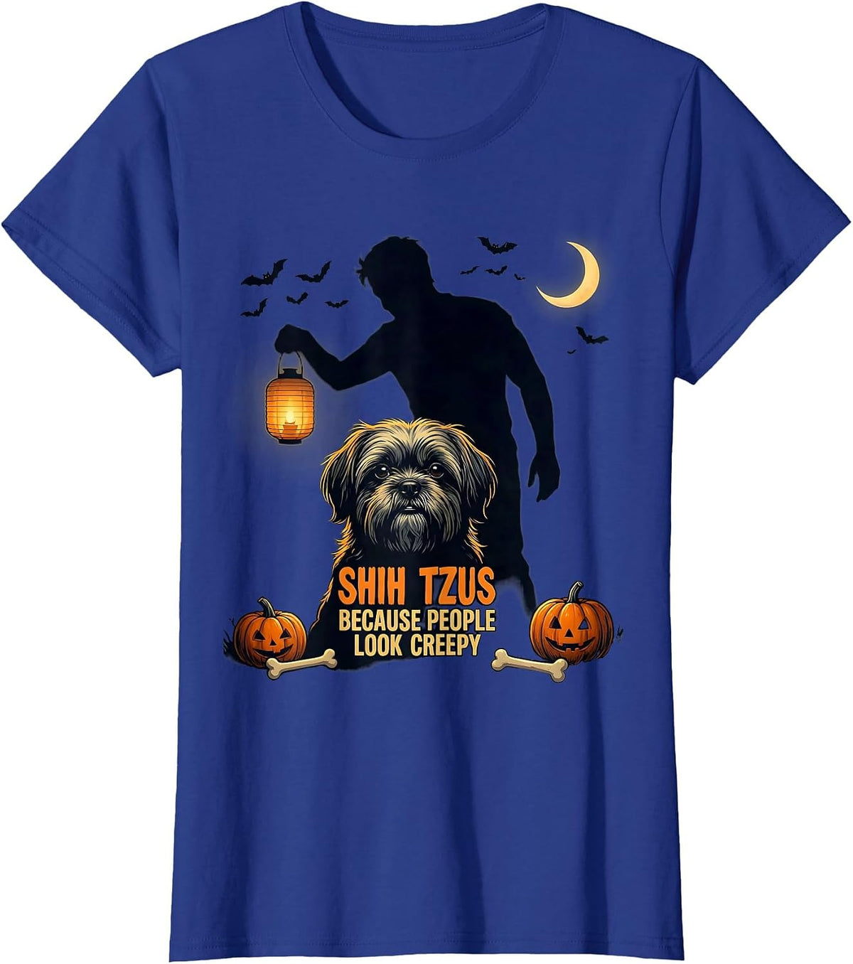 Women's Shih Tzus Because People Look Creepy Funny Halloween Dog T-Shirt - Royal Blue