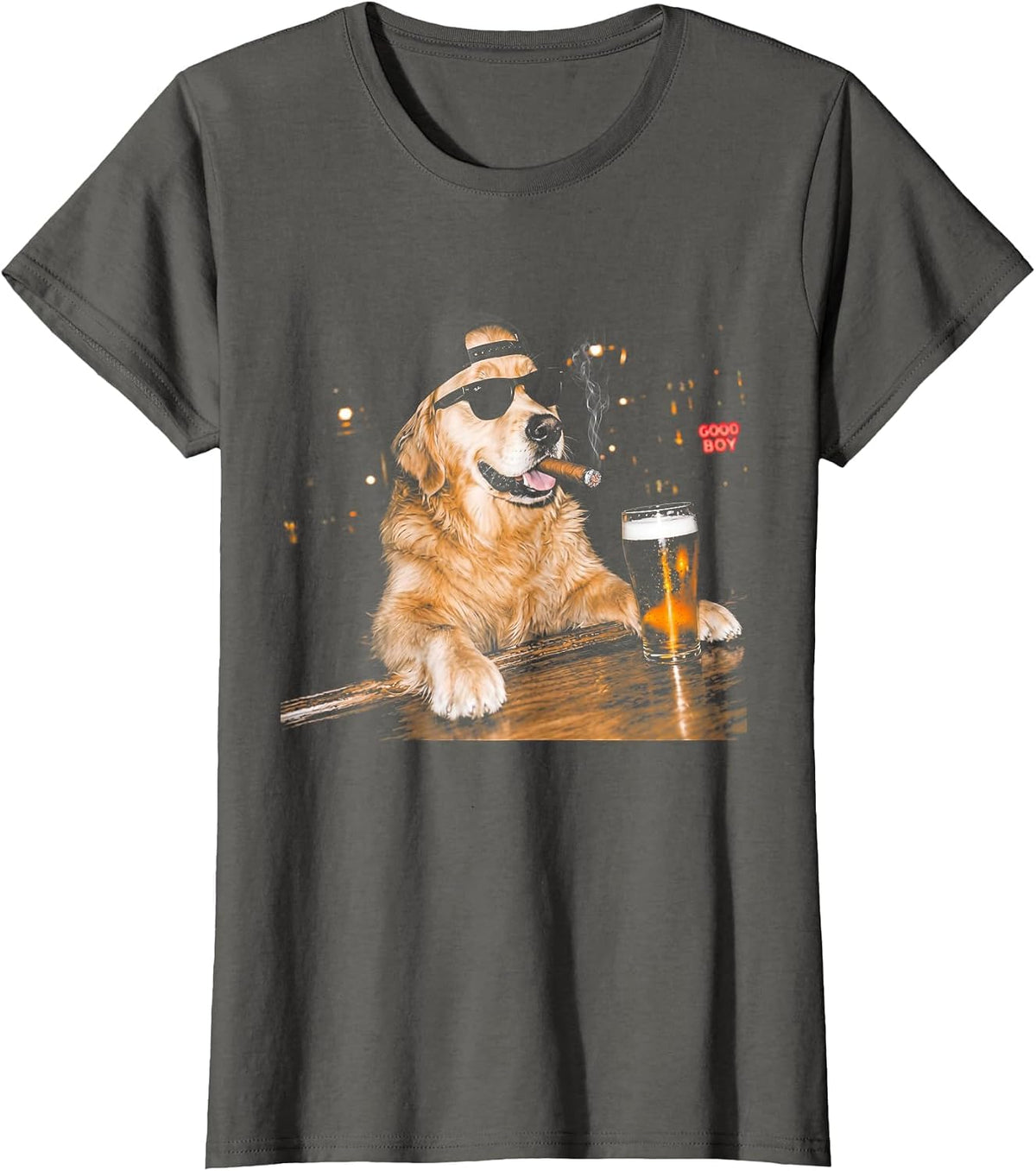 Funny Golden Retriever Drinking Beer Meme Dog Men Women T-Shirt - Asphalt Grey