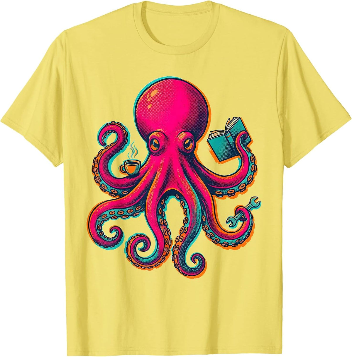 Men's Octopus Retro Vintage Marine Biology Ocean Lover T-Shirt - Lemon Yellow
