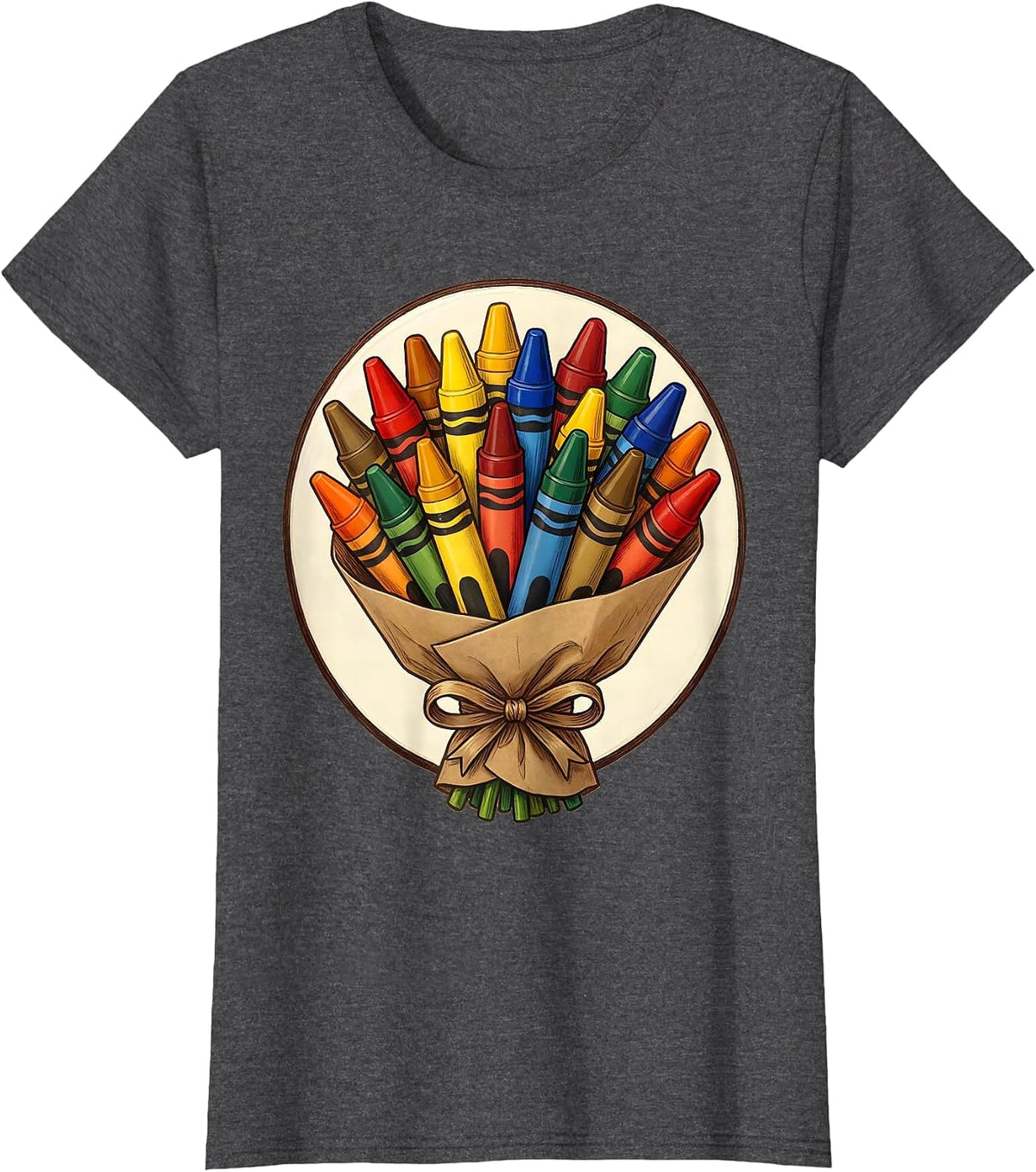Women's Third Grade Teacher Crayon Bouquet Gift T-Shirt - Dark Heather Grey