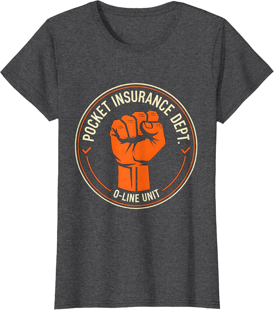 Women's Pocket Insurance Dept. O-Line Unit Funny Football Lineman T-Shirt - Dark Heather Grey