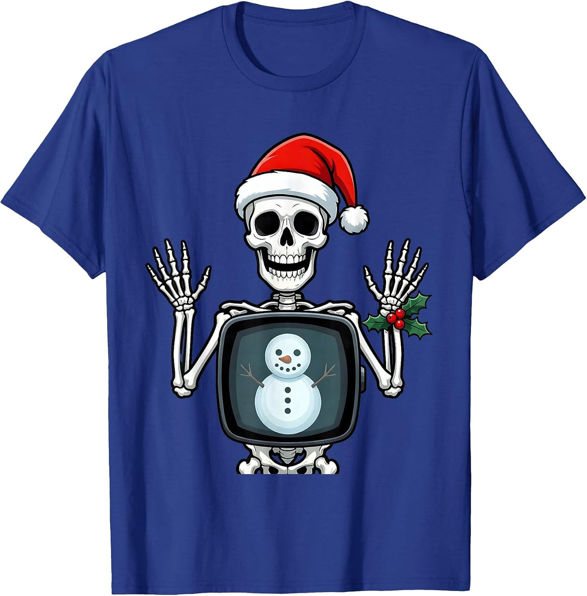 Men's Grinning Skeleton Santa Hat Radiology Tech Christmas Pun T-Shirt - Royal Blue