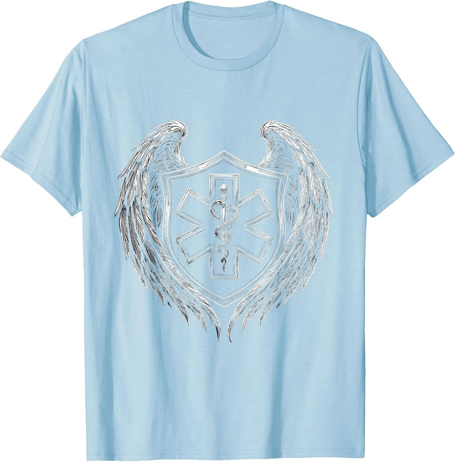 Men's EMT Badge Wings Star of Life Graphic Design T-Shirt - Baby Blue