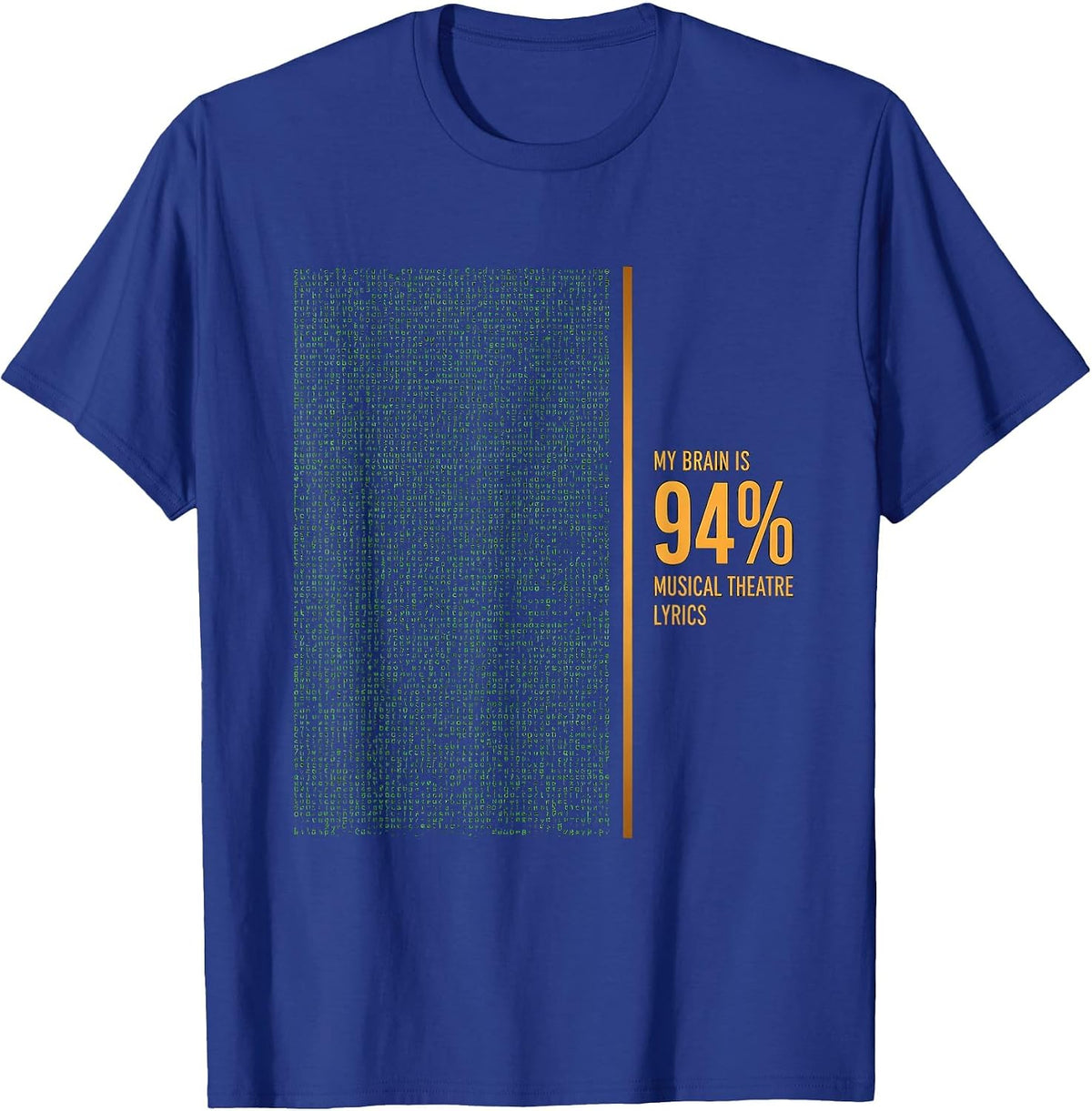 Men's My Brain Is 94% Musical Theatre Lyrics Funny Theatre Lover T-Shirt - Royal Blue