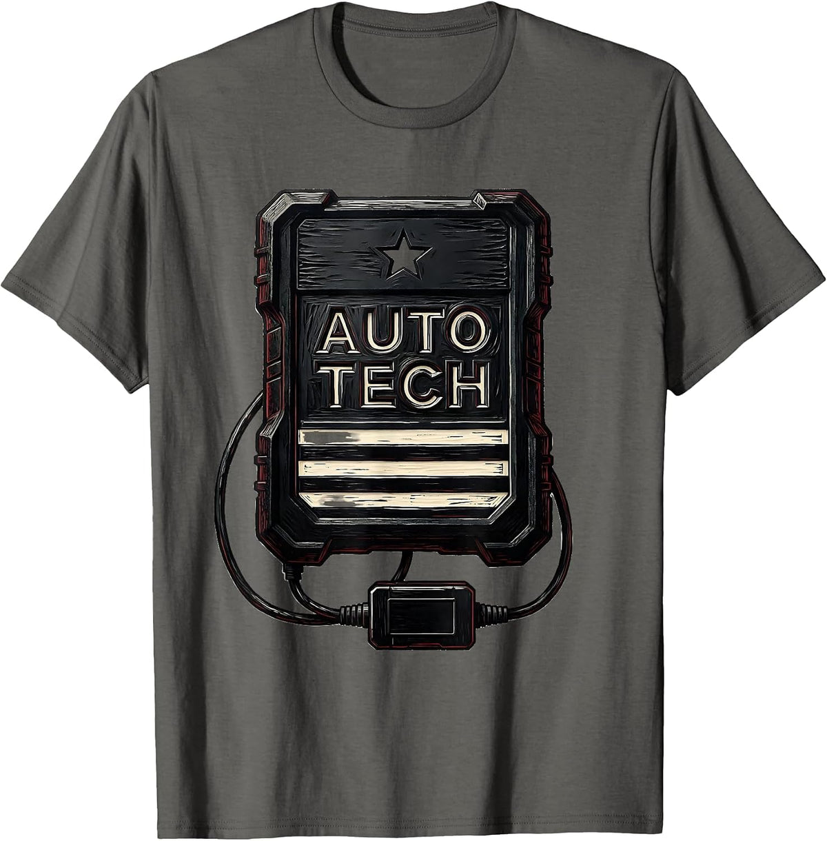Auto Tech Linocut American Flag Mechanic Gift for Oilfield T-Shirt - Asphalt Grey
