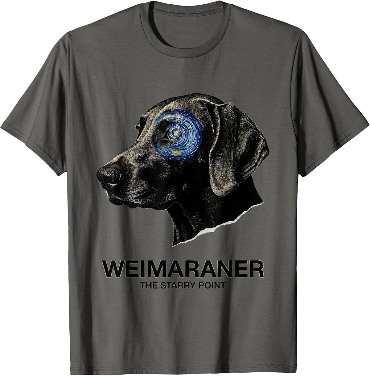 Men's Weimaraner The Starry Point Dog Van Gogh Starry Night Art T-Shirt - Asphalt Grey
