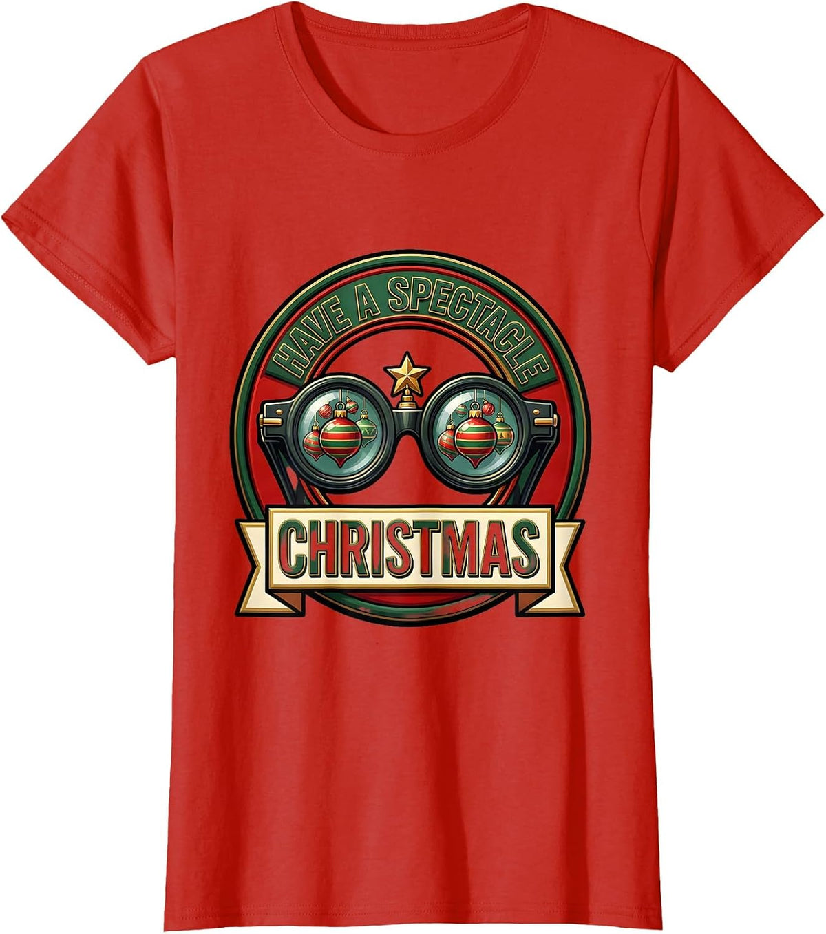 Have A Spectacle Christmas Funny Optometrist Eyewear Humor T-Shirt - Red