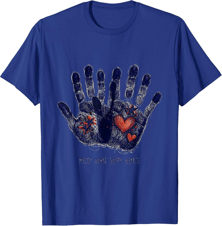 Messy Hands Happy Hearts First Grade Teacher T-Shirt - Royal Blue