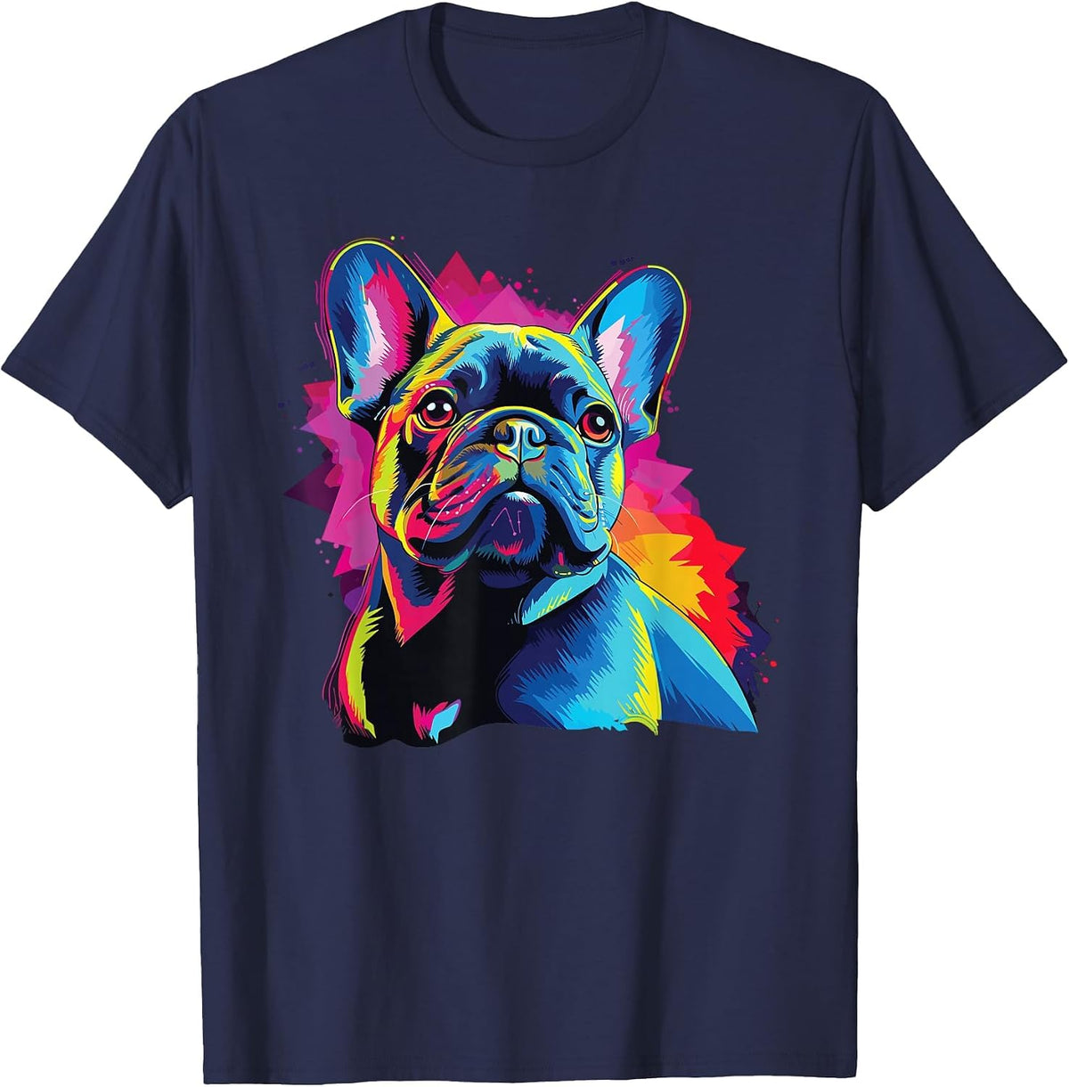 Watercolor Colorful French Bulldog Dogs T-Shirt - Navy Blue