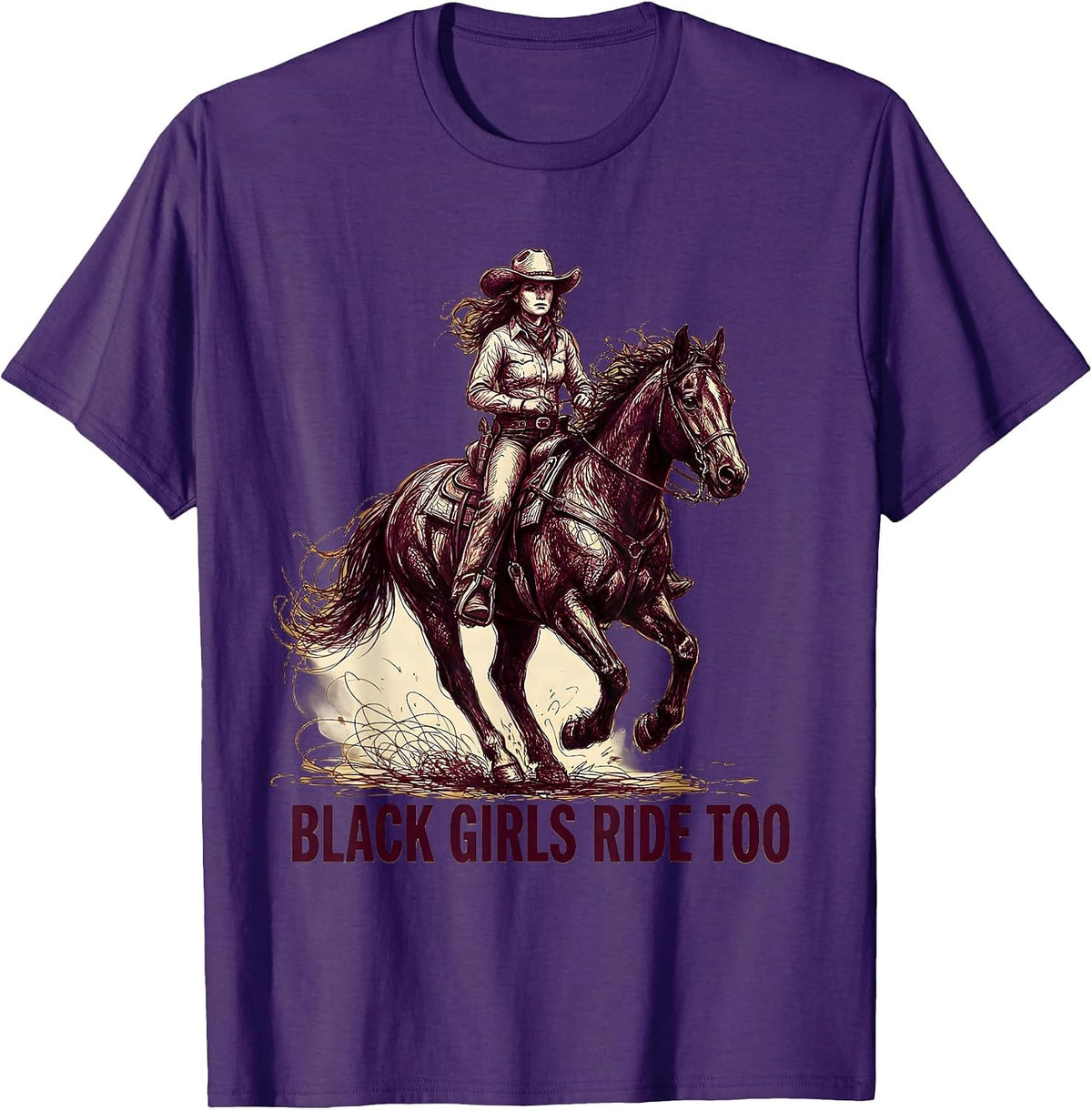 Black Girls Ride Too Cowgirl Design T-Shirt - Purple