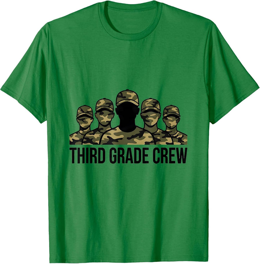 Men's Third Grade Crew Camo Back To School Boys Teachers T-Shirt - Kelly Green