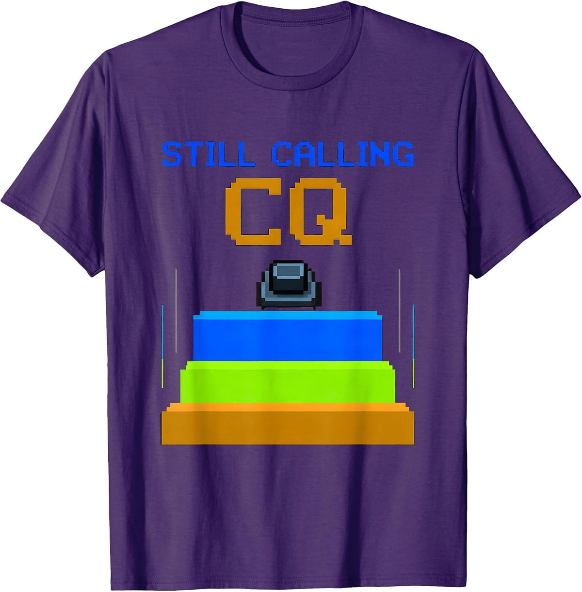 Men's Still Calling CQ Funny Ham Radio Operator Pixel Art T-Shirt - Purple