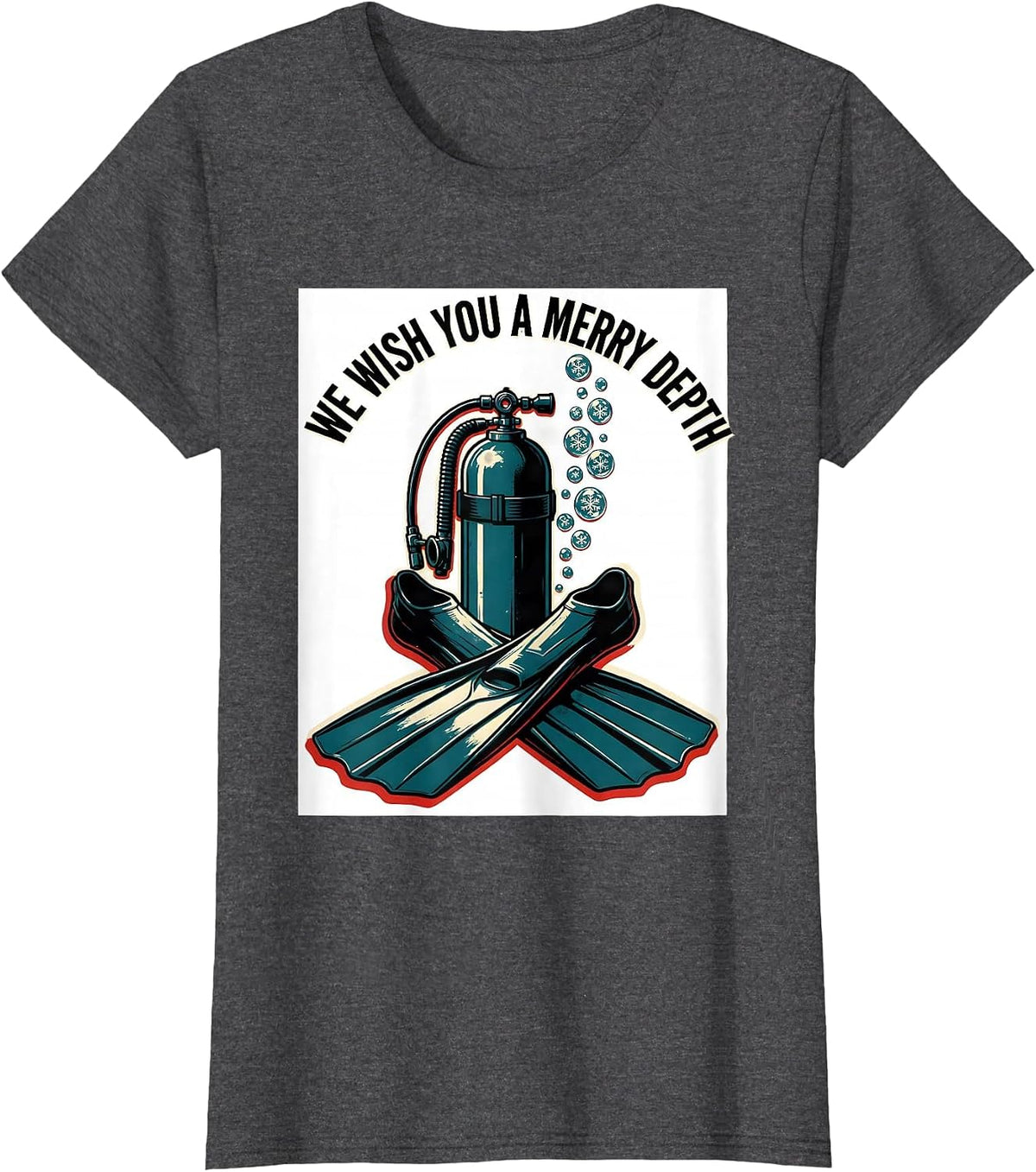 Women's We Wish You A Merry Depth Funny Scuba Diver Gift T-Shirt - Dark Heather Grey