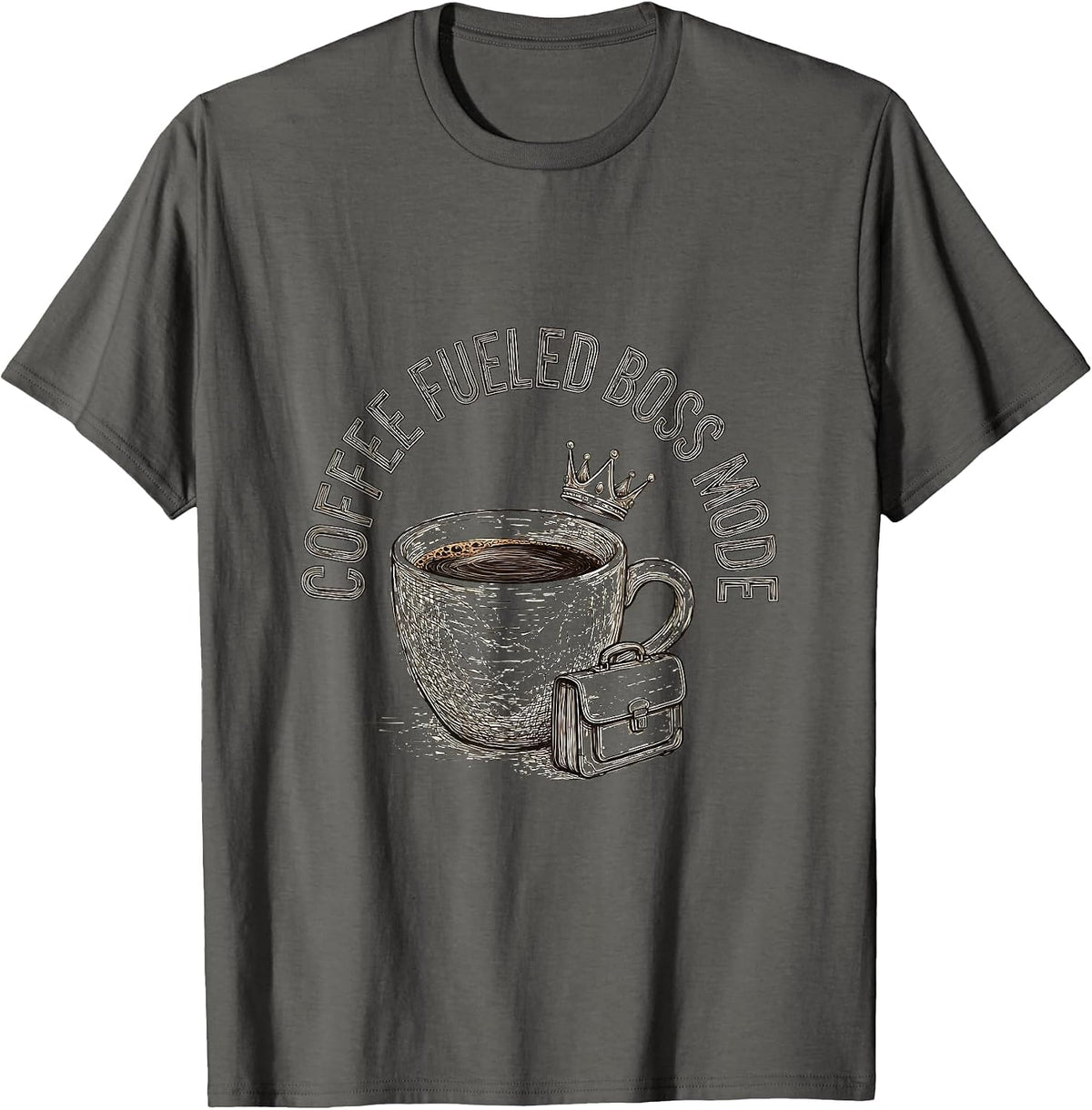 Coffee Fueled Boss Mode Labor Day Design T-Shirt - Asphalt Grey