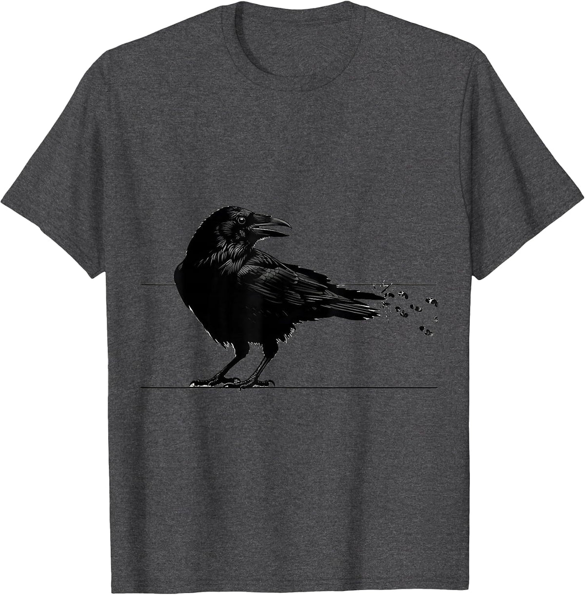 Crow Silhouette Dark Humor Gothic Raven Halloween T-Shirt - Dark Heather Grey