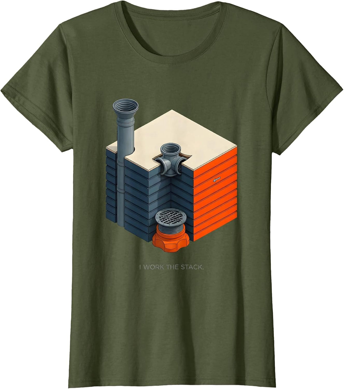 Women's I Work The Stack Funny Plumber Pipefitter Steamfitter T-Shirt - Olive Green