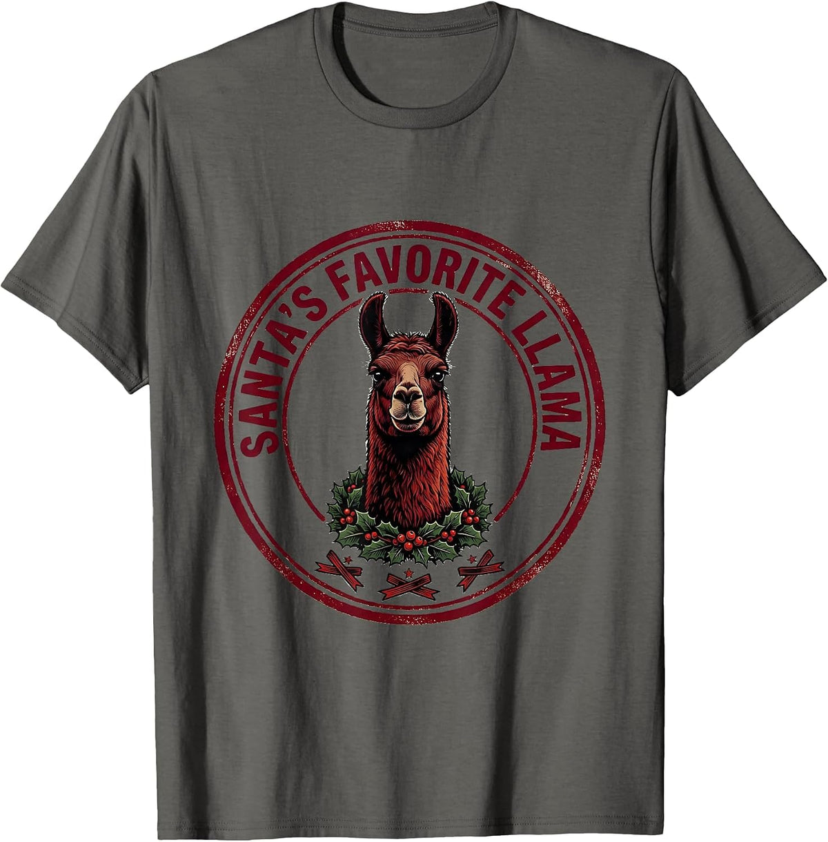 Men's Santa's Favorite Llama Funny Llama Christmas Animal Lover T-Shirt - Asphalt Grey
