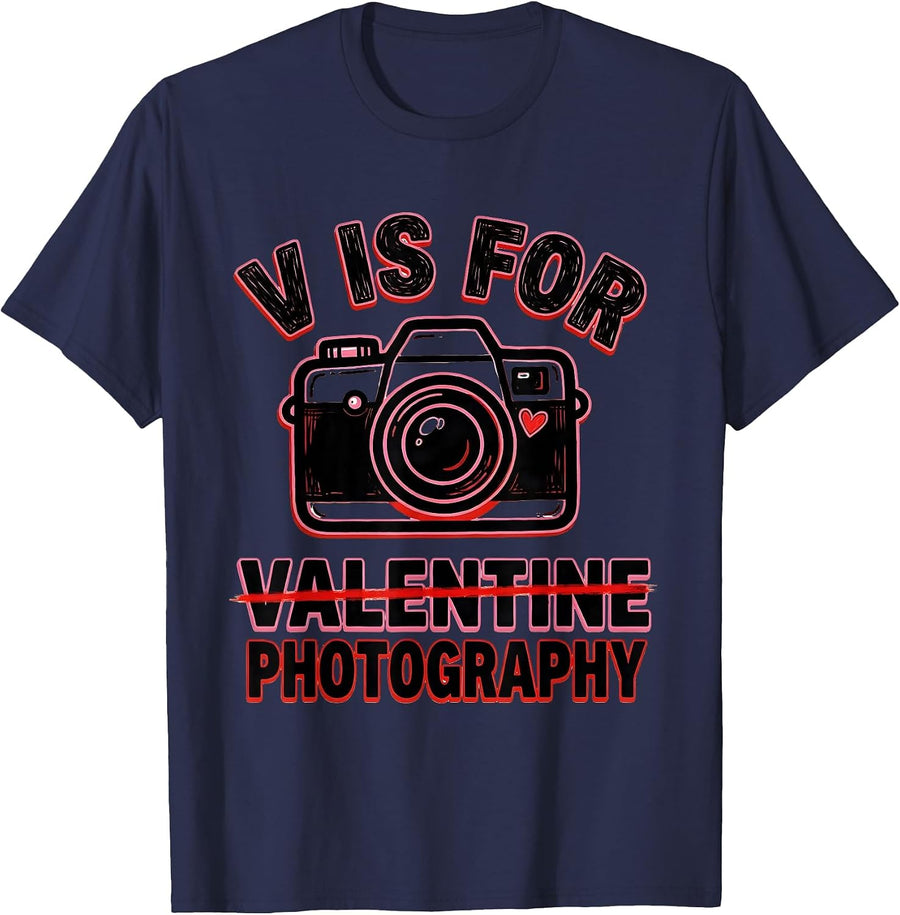 V Is For Valentine Photography Funny Gamer Anti Valentine T-Shirt - Navy Blue