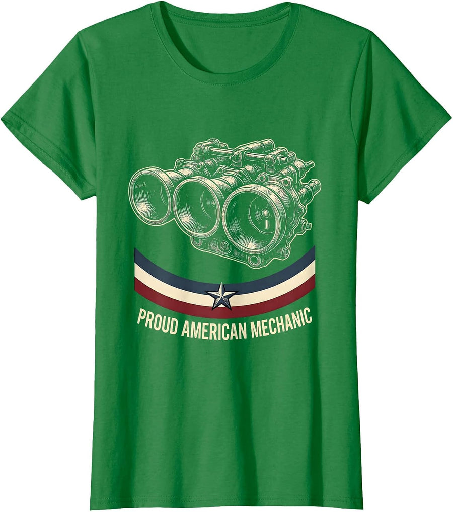 Women's Proud American Mechanic Patriotic Mechanic USA Flag Gift T-Shirt - Kelly Green