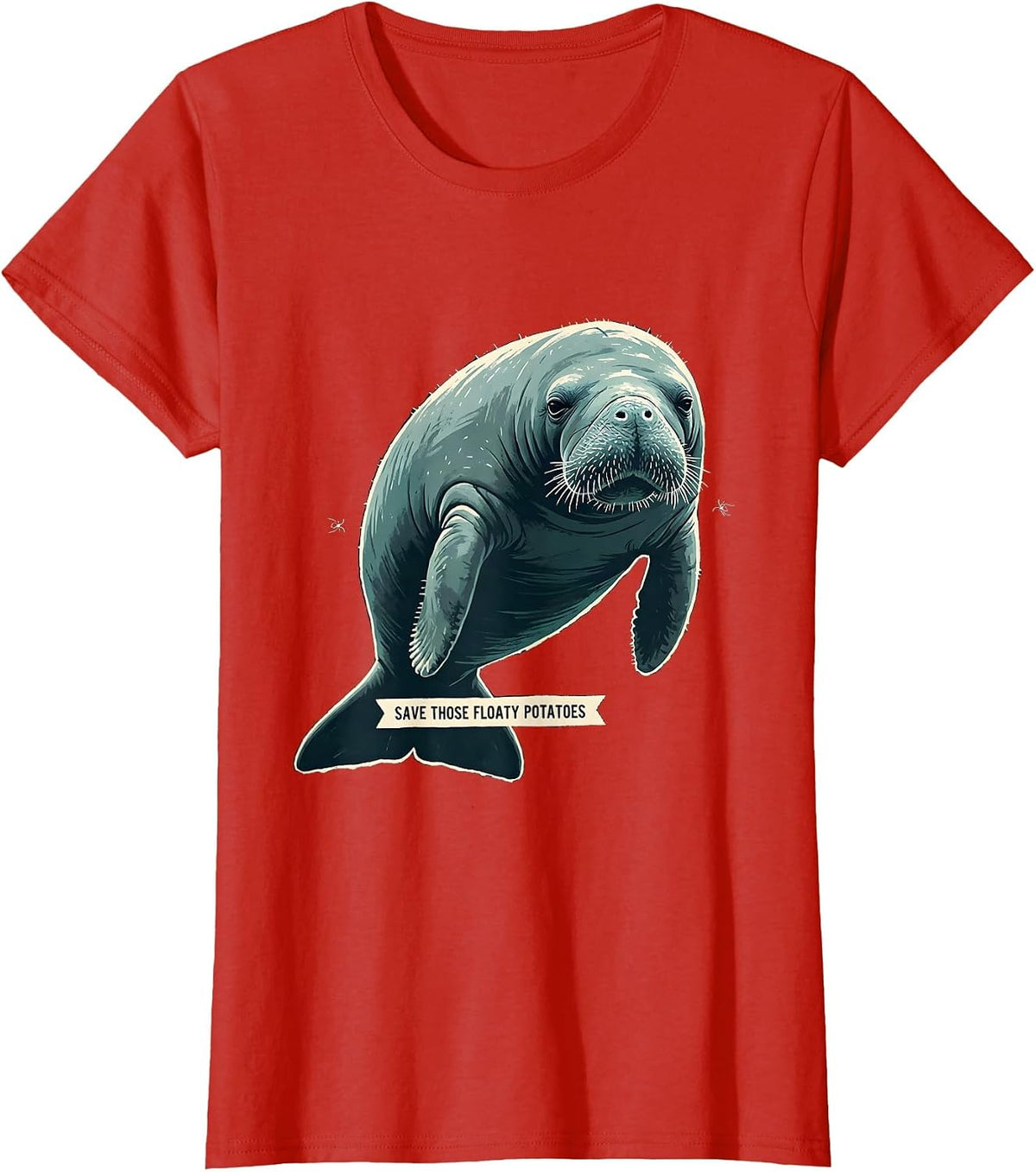Women's Save Those Floaty Potatoes Funny Manatee Sea Animal Lover T-Shirt - Red