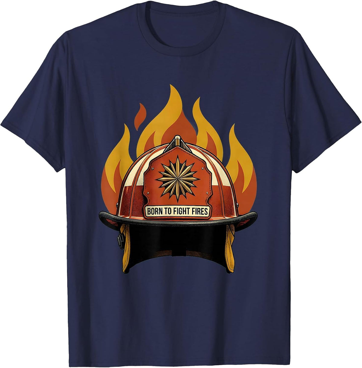 Born to Fight Fires Firefighter Design T-Shirt - Navy Blue