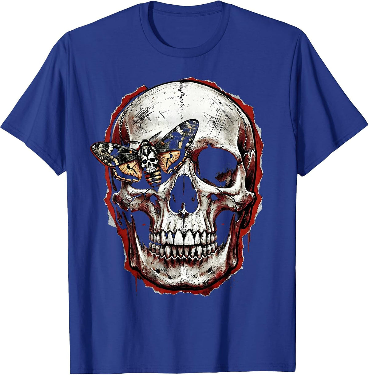 Eyeless Skull Moth Eye Socket Dark Art Design T-Shirt - Royal Blue