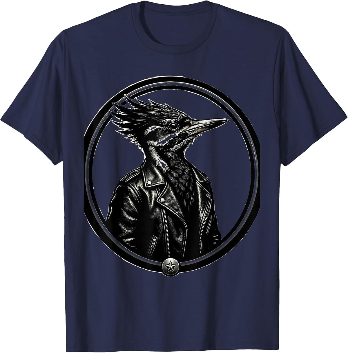 Little Pecker Club Woodpecker Leather Jacket T-Shirt - Navy Blue