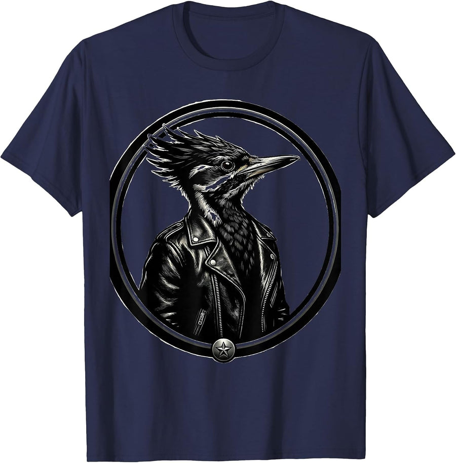 Little Pecker Club Woodpecker Leather Jacket T-Shirt - Navy Blue