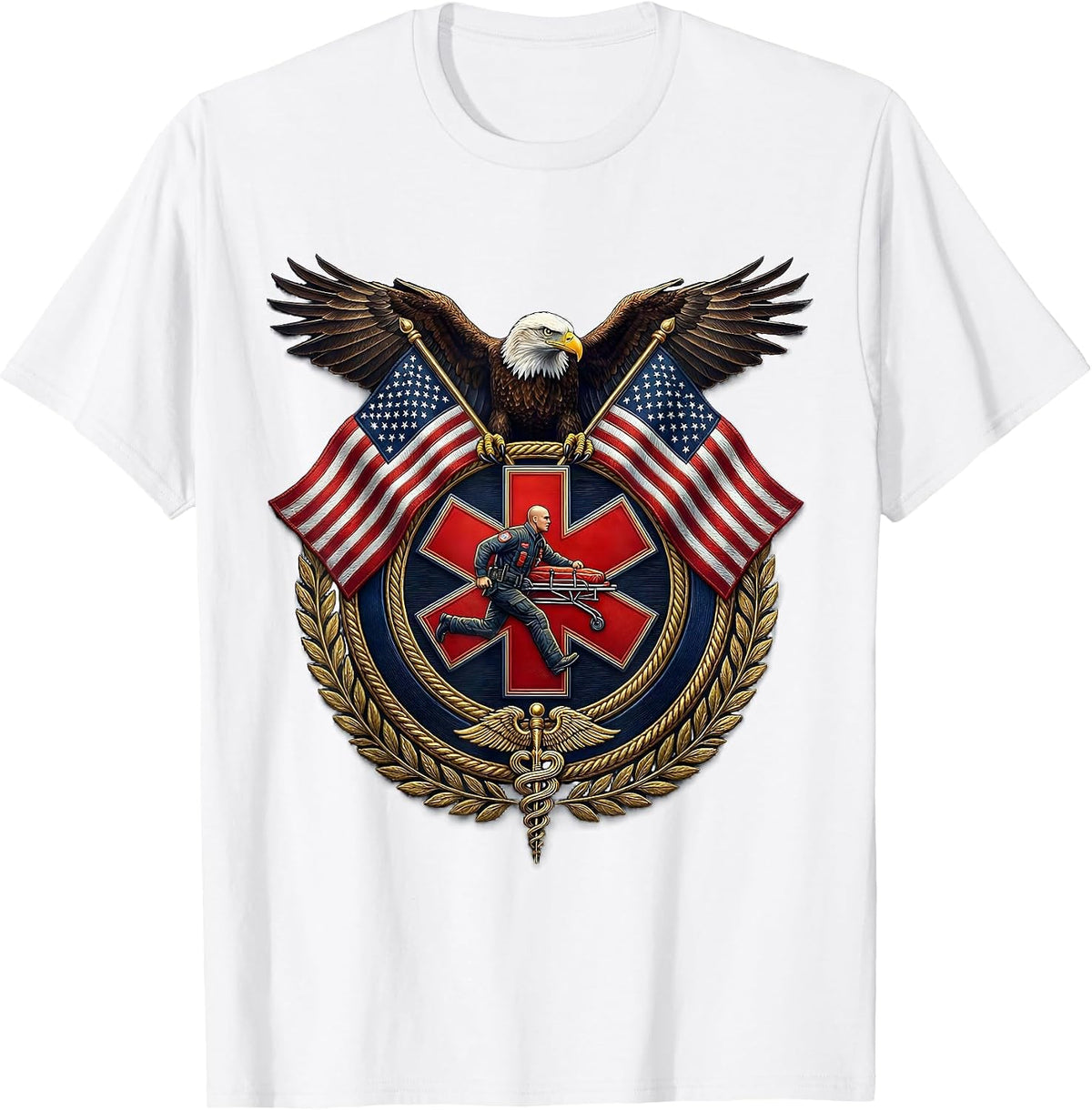 Men's EMT Paramedic Rushing Stretcher ER Doors Graphic T-Shirt - White