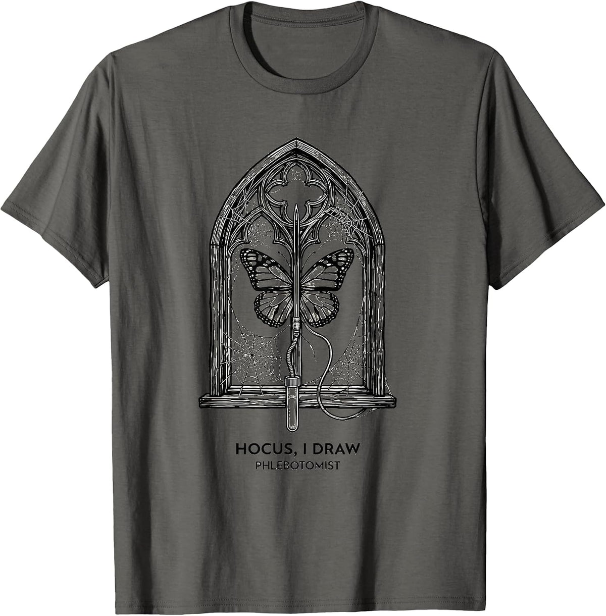 Men's Hocus, I Draw, Phlebotomist Funny Halloween Nurse Lab Tech T-Shirt - Asphalt Grey