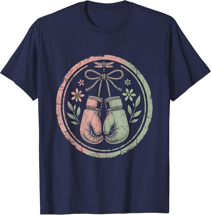 Pink Boxing Gloves Breast Cancer Awareness Design T-Shirt - Navy Blue