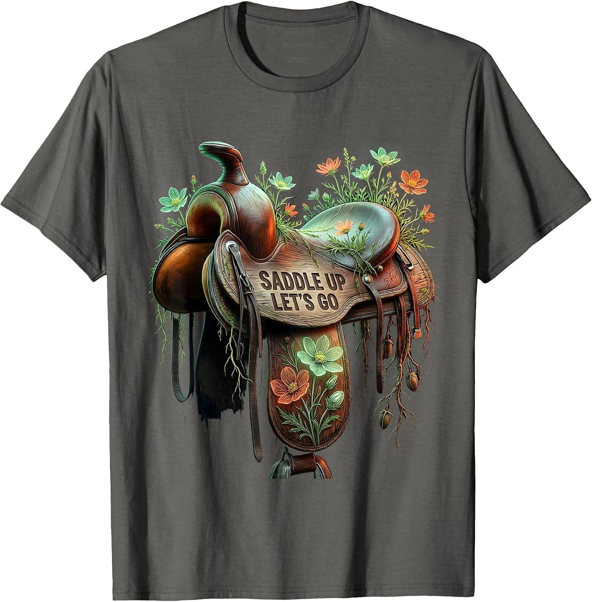 Saddle Up Lets Go Cowboy Western Design T-Shirt - Asphalt Grey