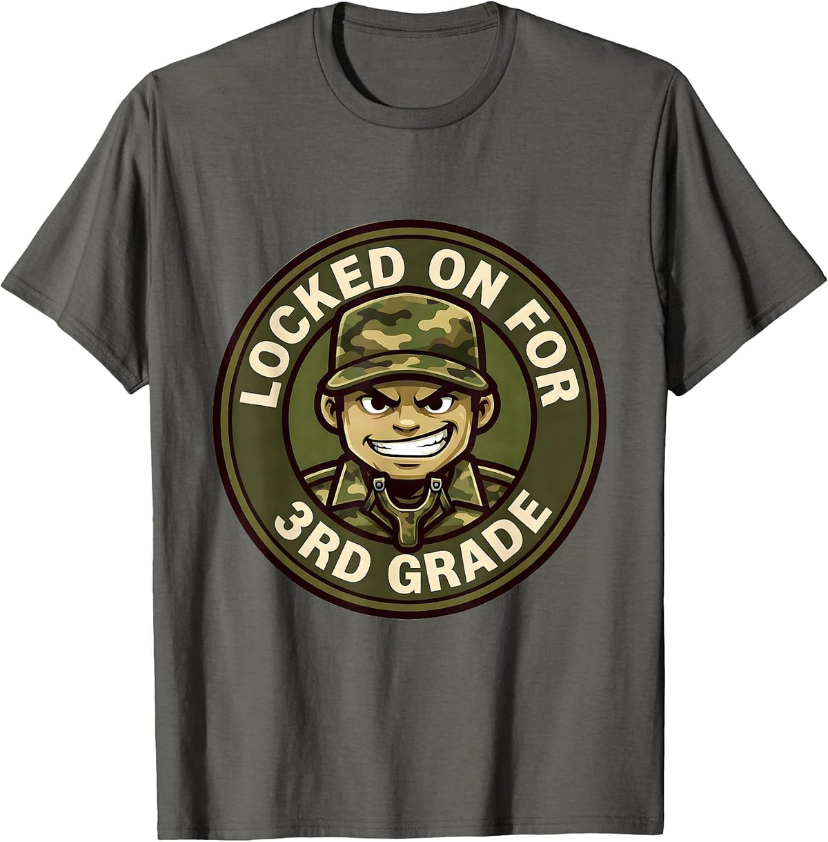 Locked On For 3rd Grade Camo Back To School Boy Teacher T-Shirt - Asphalt Grey