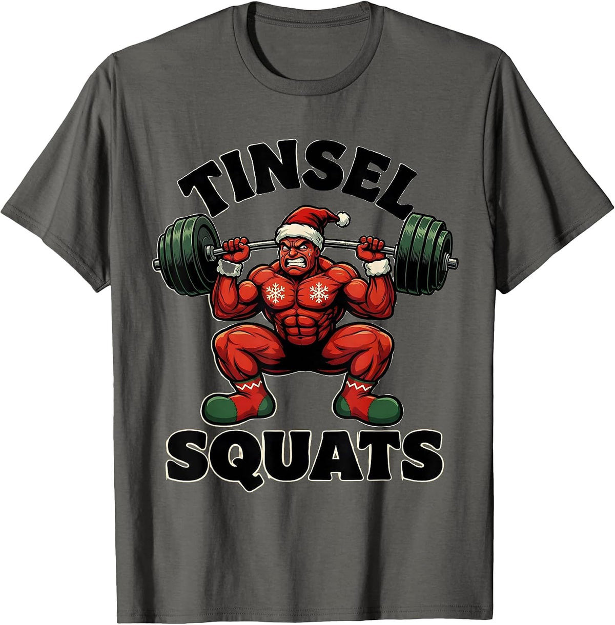 Tinsel Squats Funny Christmas Gym Bodybuilding Weightlifting T-Shirt - Asphalt Grey